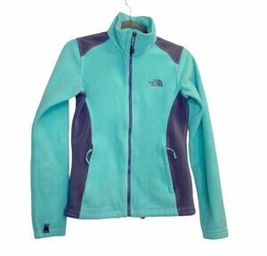 The North Face Khumbu Fleece Jacket Womens Size XS Teal Gray Full Zip Colorblock